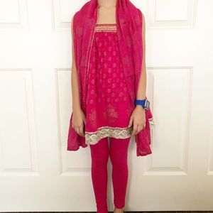 Girls Tunic Legging Set from India Sleeveless Pink